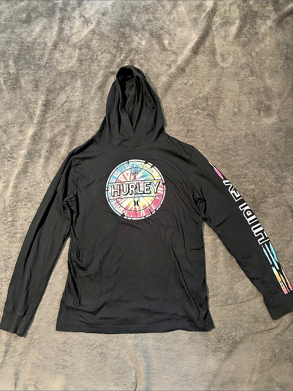Hurley Boys Tie-Dye Logo Graphic lightweight Pullover Hoodie Black